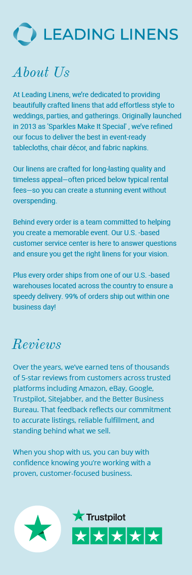 Leading Linens is 5-star customer rated